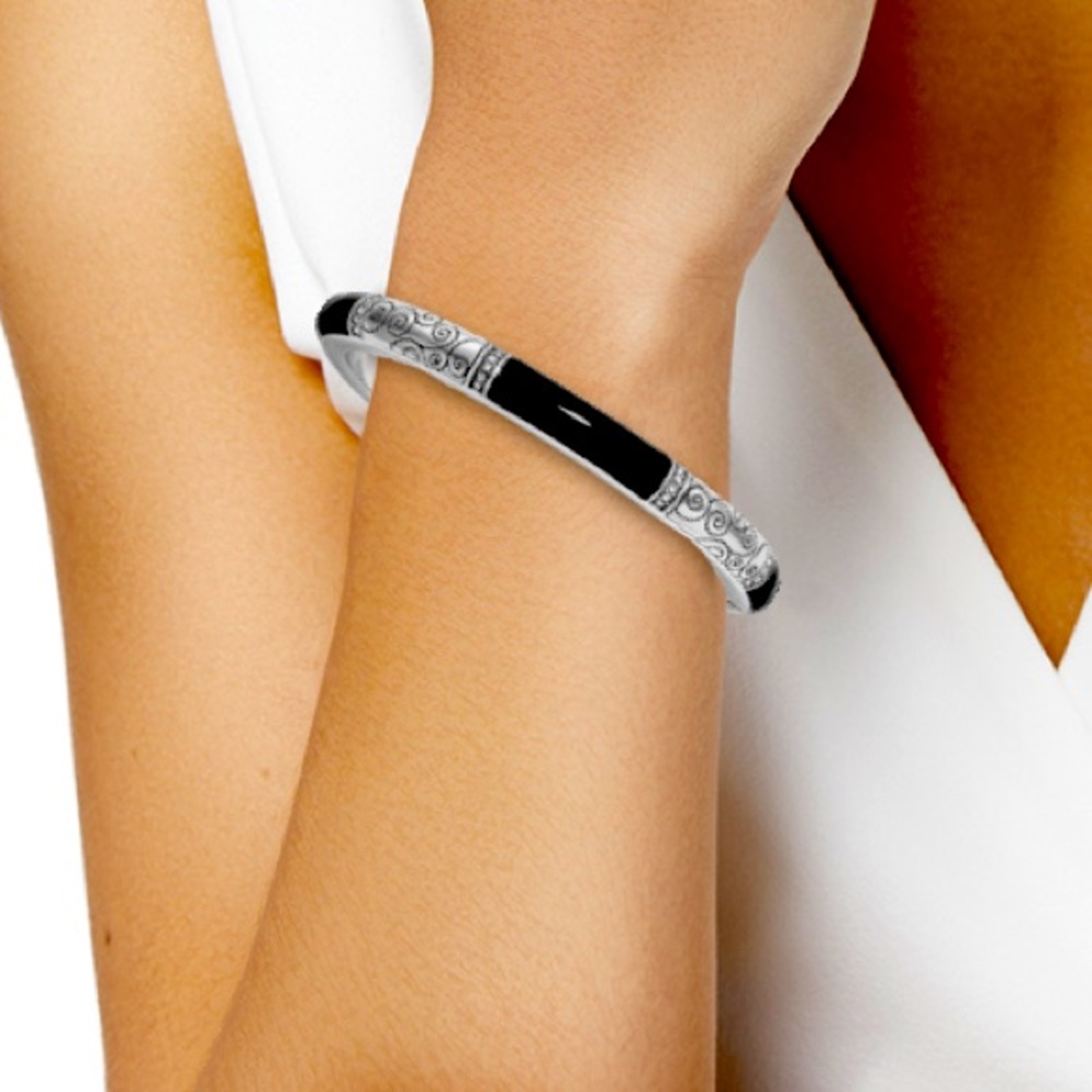 NWT Brighton "WILTERN" Black Enamel, Scrolls, & Swarovski Crystals Bangle